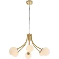 Bloom 6 Lights Opal Glass Ceiling Pendant - Satin Brass