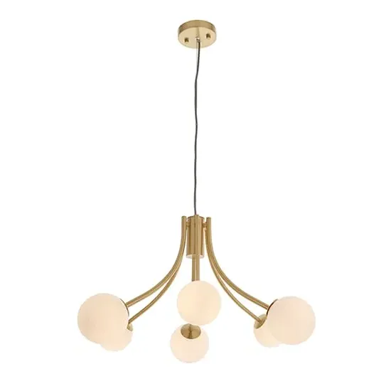 Bloom 6 Lights Opal Glass Ceiling Pendant - Satin Brass