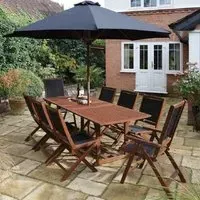 Boarhunt Extendable Garden Dining Set with Parasol - Brown