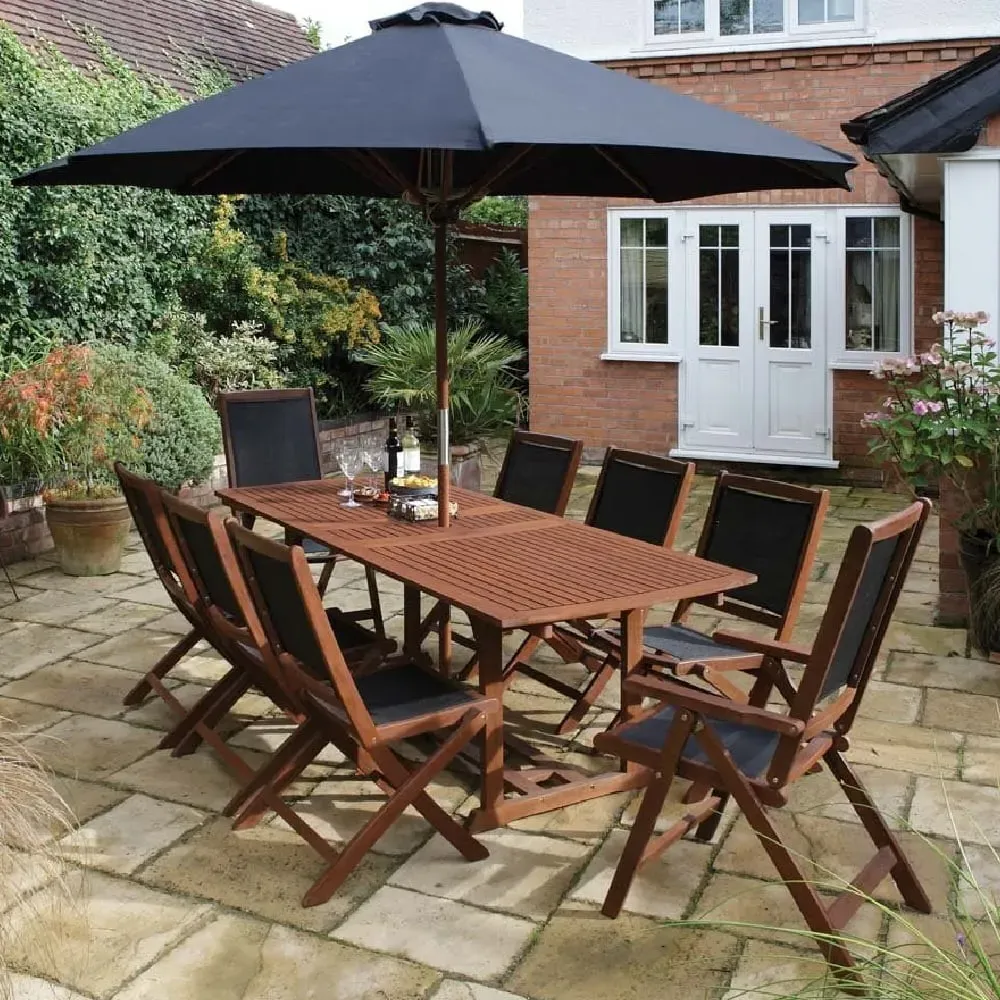 Boarhunt Extendable Garden Dining Set with Parasol - Brown