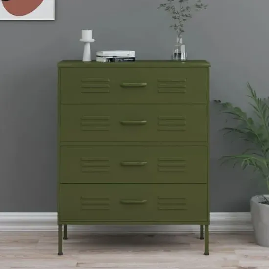 Bodmin 4 Drawer Chest of Drawers - Olive Green, Steel