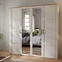 Bogota 4-Door Mirrored Wardrobe - Riviera Oak White