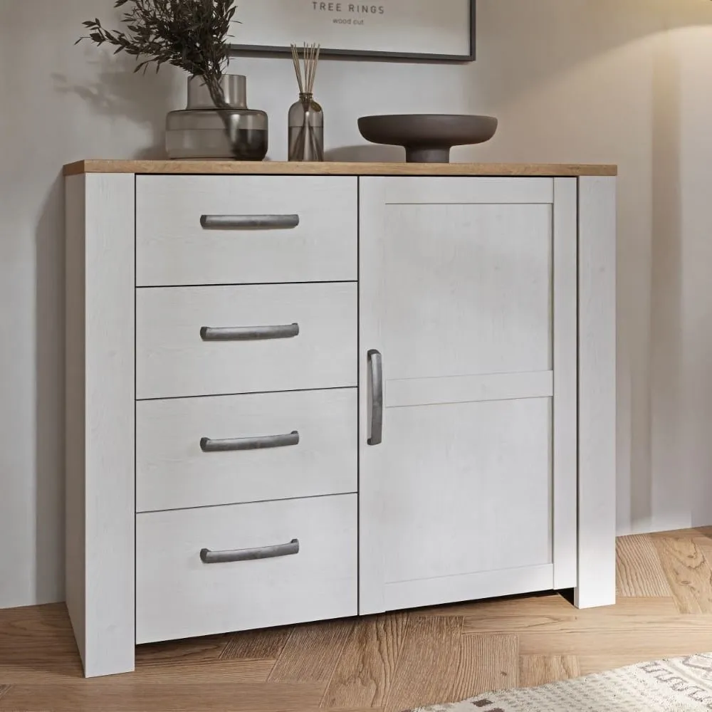 Bogota Sideboard with 1 Door 4 Drawers - White, Oak image