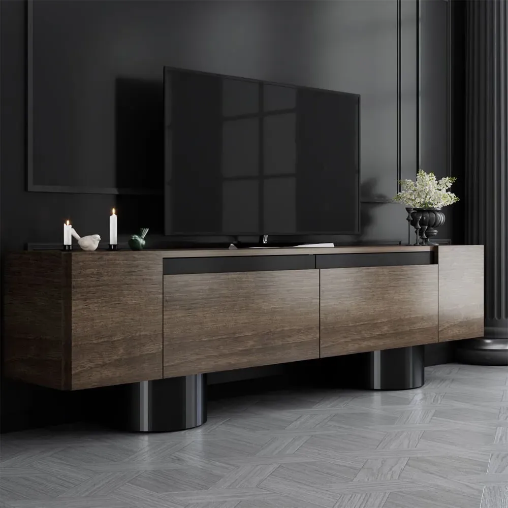 Boheme TV Stand with 2 Flap Doors - Walnut, Melamine product