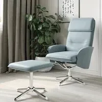 Boler Recliner Chair and Stool - Light Grey, Faux Leather