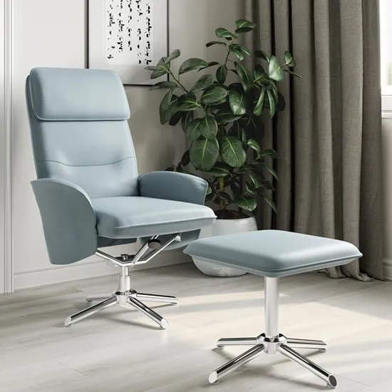 Boler Recliner Chair and Stool - Light Grey, Faux Leather image