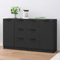 Bolivar Sideboard with 2 Doors 6 Drawers - Black, Engineered Wood