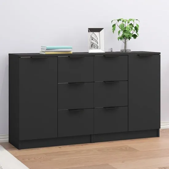 Bolivar Sideboard with 2 Doors 6 Drawers - Black, Engineered Wood