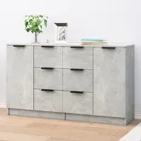 Bolivar Sideboard with 2 Doors 6 Drawers - Concrete Effect