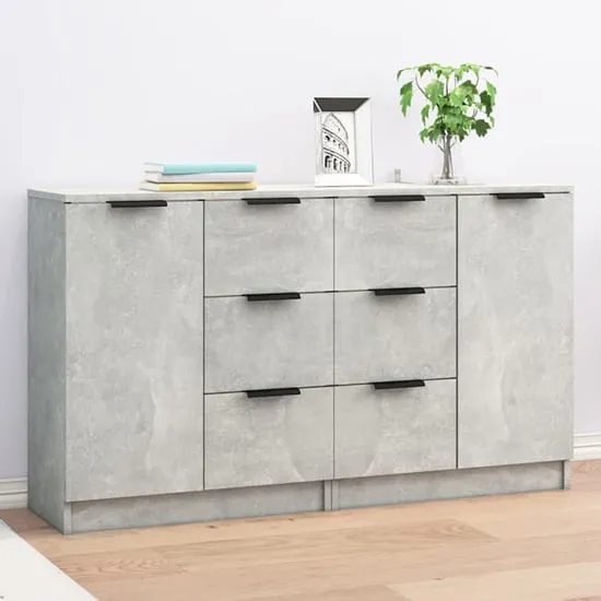 Bolivar Sideboard with 2 Doors 6 Drawers - Concrete Effect image