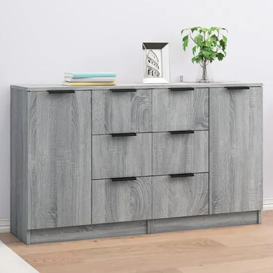 Bolivar Sideboard with 2 Doors 6 Drawers - Grey Sonoma Oak