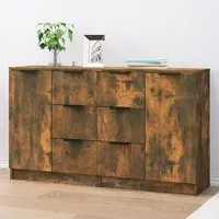 Bolivar Sideboard with 2 Doors 6 Drawers - Smoked Oak