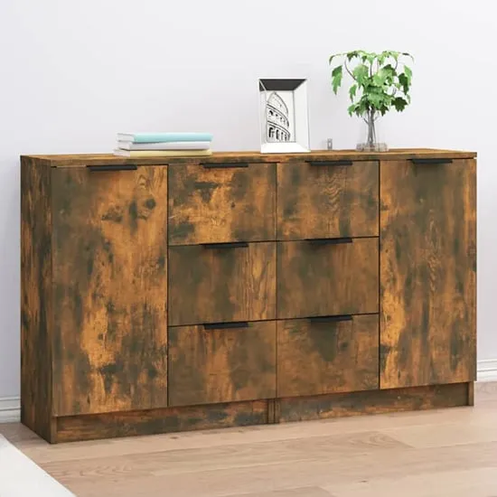 Bolivar Sideboard with 2 Doors 6 Drawers - Smoked Oak image