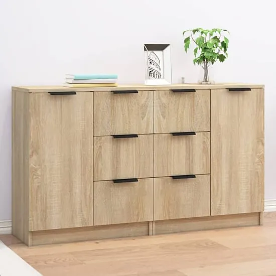 Bolivar Sideboard with 2 Doors 6 Drawers - Sonoma Oak