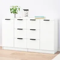 Bolivar Sideboard with 2 Doors 6 Drawers - White, Engineered Wood
