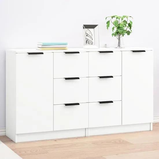 Bolivar Sideboard with 2 Doors 6 Drawers - White, Engineered Wood