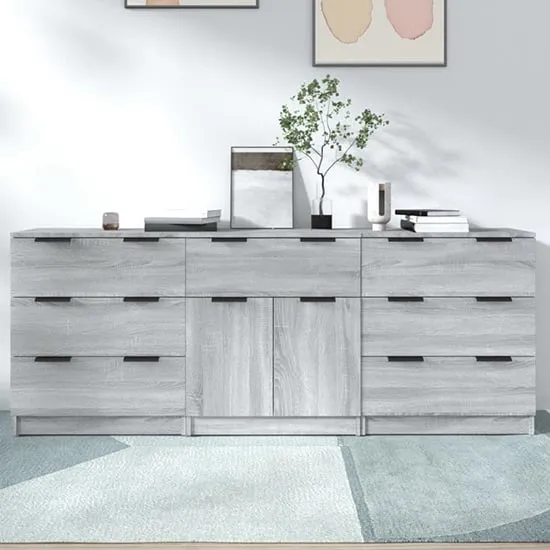 Bolivar Sideboard with 2 Doors 7 Drawers - Grey Sonoma Oak