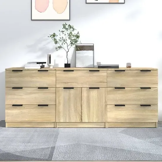 Bolivar Sideboard with 2 Doors 7 Drawers - Sonoma Oak, Engineered Wood