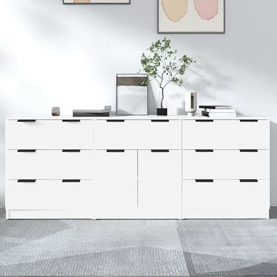 Bolivar Sideboard with 2 Doors 7 Drawers - White, Engineered Wood
