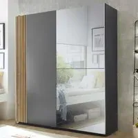 Bolivia 2-Door Sliding Wardrobe with Mirror - Grey, Light Brown