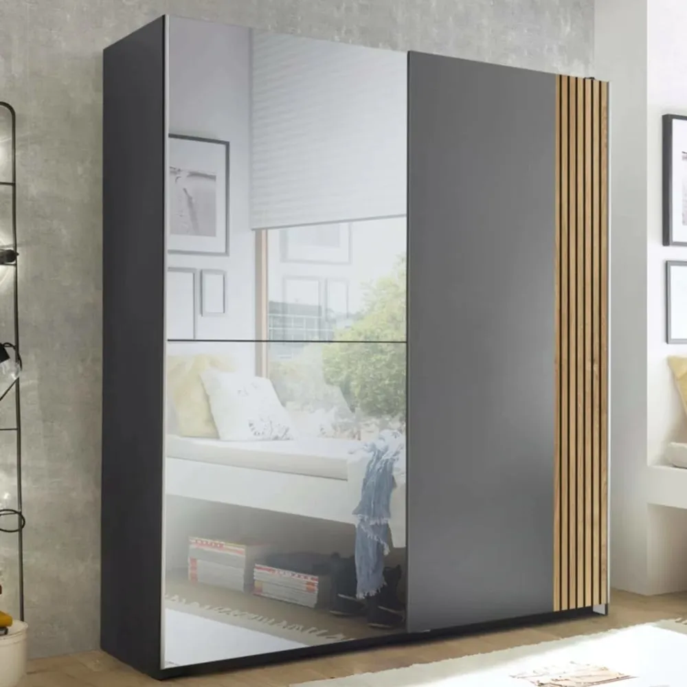 Bolivia 2-Door Sliding Wardrobe with Mirror - Grey, Light Brown image