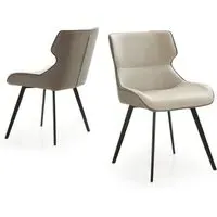 Bolivia Dining Chairs in Pair - Stone and Dark Grey, PU Leather
