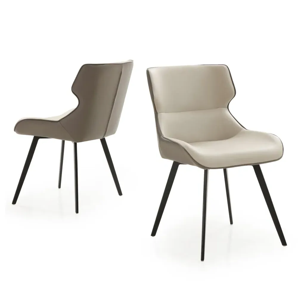 Bolivia Dining Chairs in Pair - Stone and Dark Grey, PU Leather image