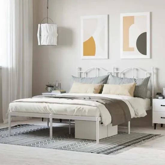 Bolivia Double Bed Frame with Headboard - White, Steel image