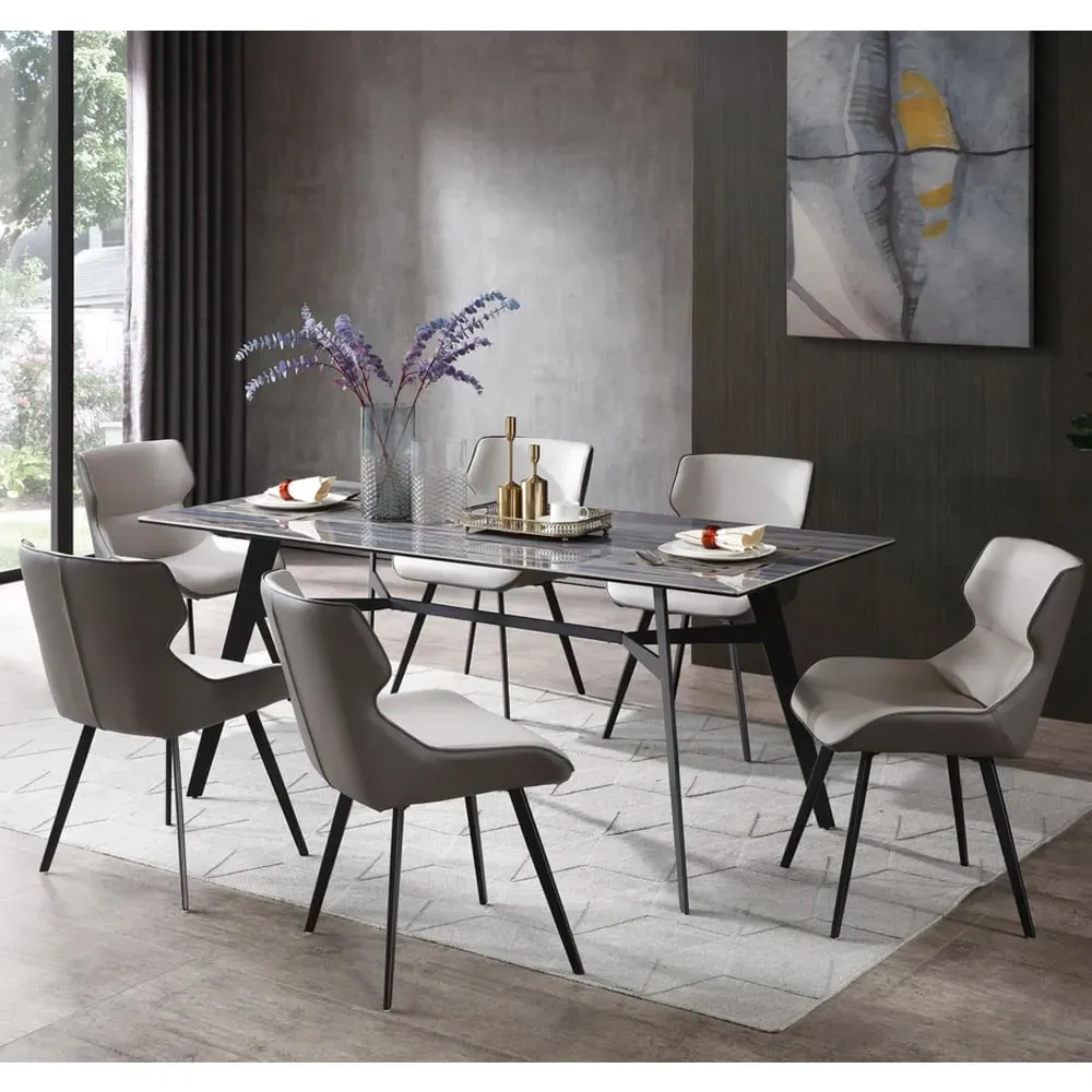 Bolivia Glass Dining Table with 6 Chairs - Blue Mist