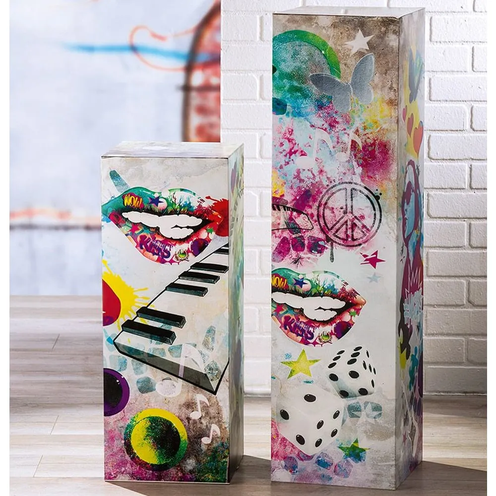 Bolivia Set of 2 Decorative Pillars - Multicolored, Metal