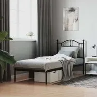 Bolivia Single Bed Frame with Headboard - Black, Steel