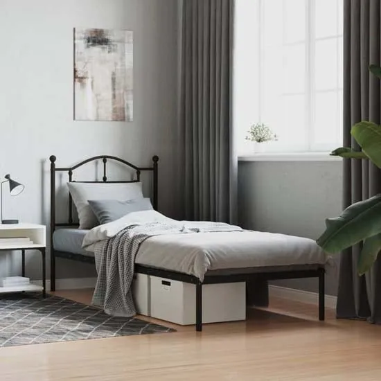 Bolivia Single Bed Frame with Headboard - Black, Steel