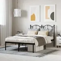 Bolivia Small Double Bed Frame with Headboard - Black, Steel