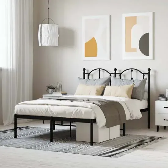 Bolivia Small Double Bed Frame with Headboard - Black, Steel image