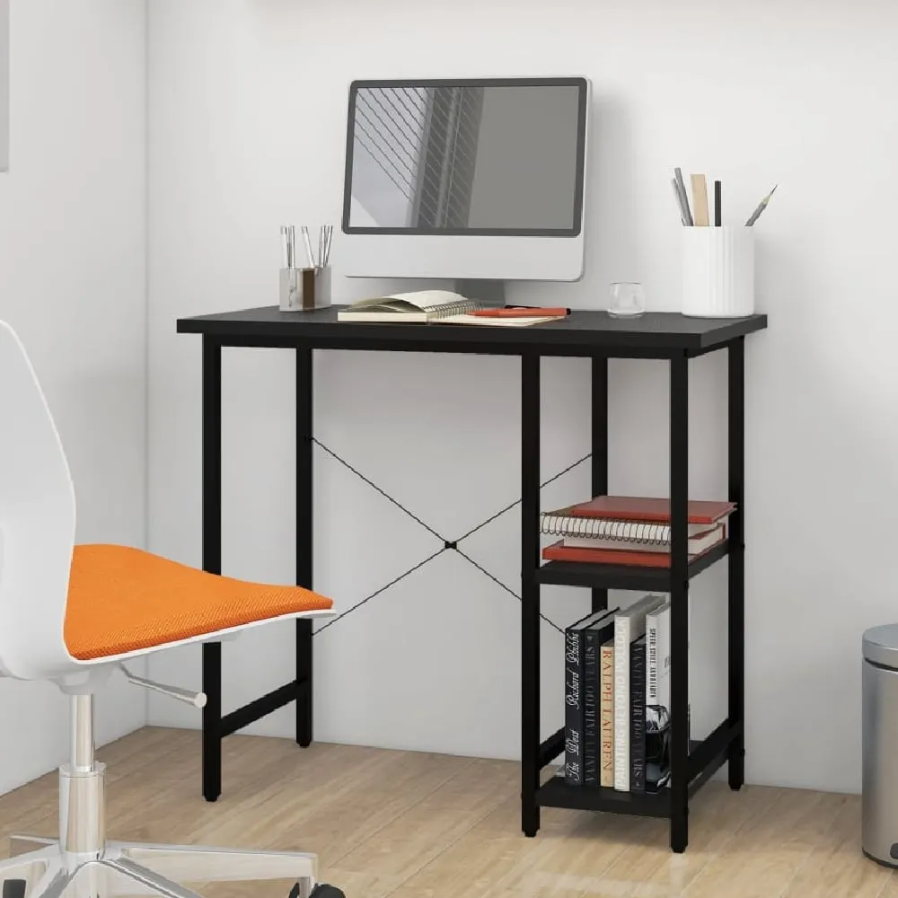 Bonita Laptop Desk with 2 Shelves - Black, Engineered Wood image