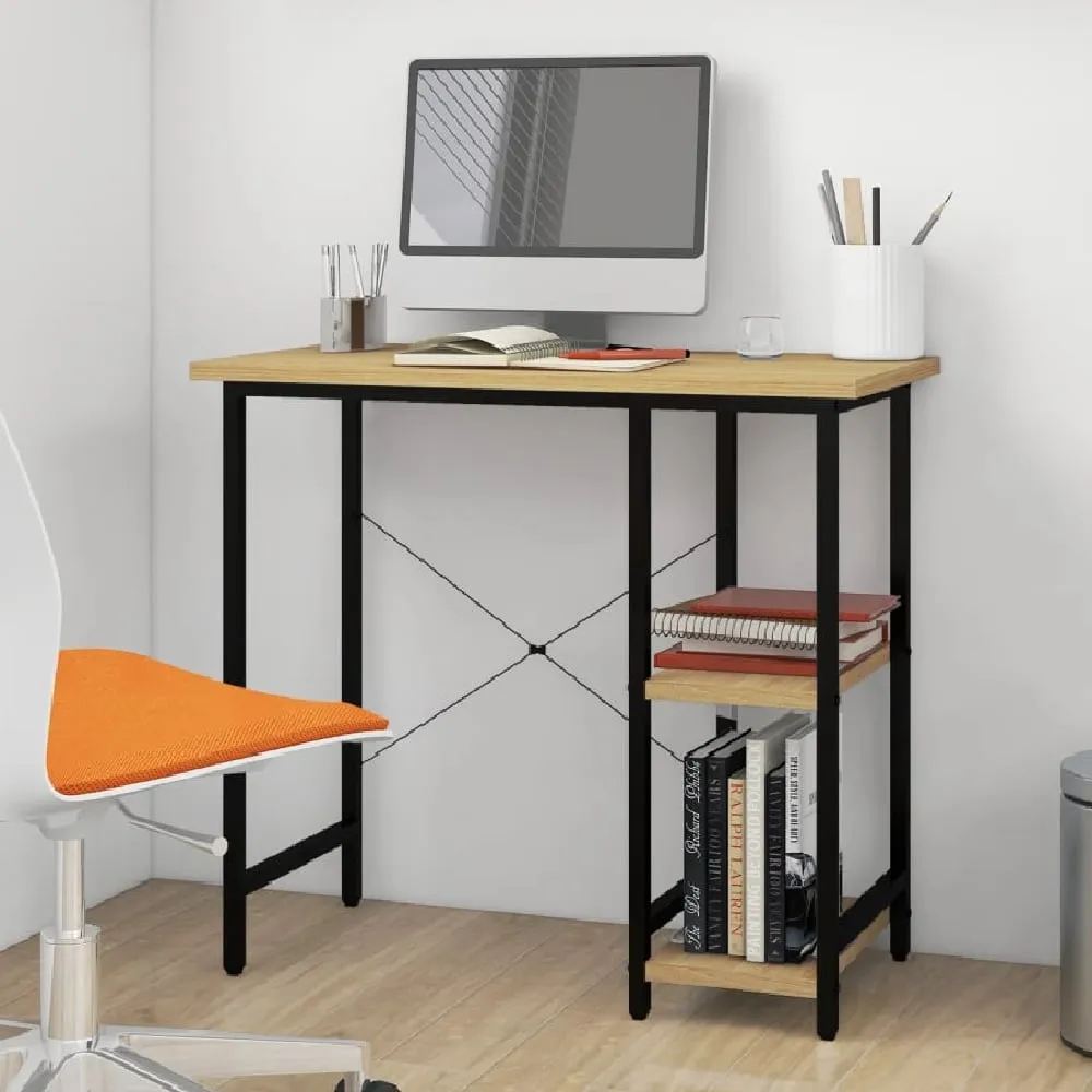 Bonita Laptop Desk with 2 Shelves - Light Oak, Engineered Wood