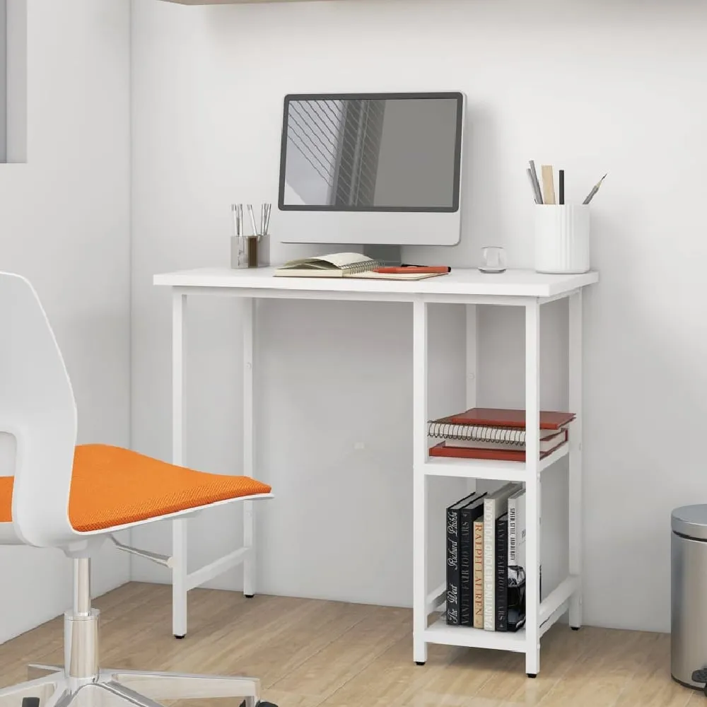 Bonita Laptop Desk with 2 Shelves - White, Engineered Wood