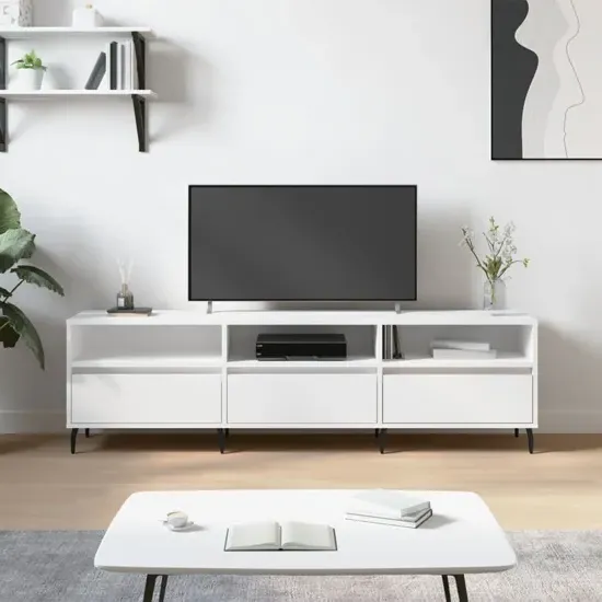 Bonn TV Stand with 3 Drawers - White, Engineered Wood product