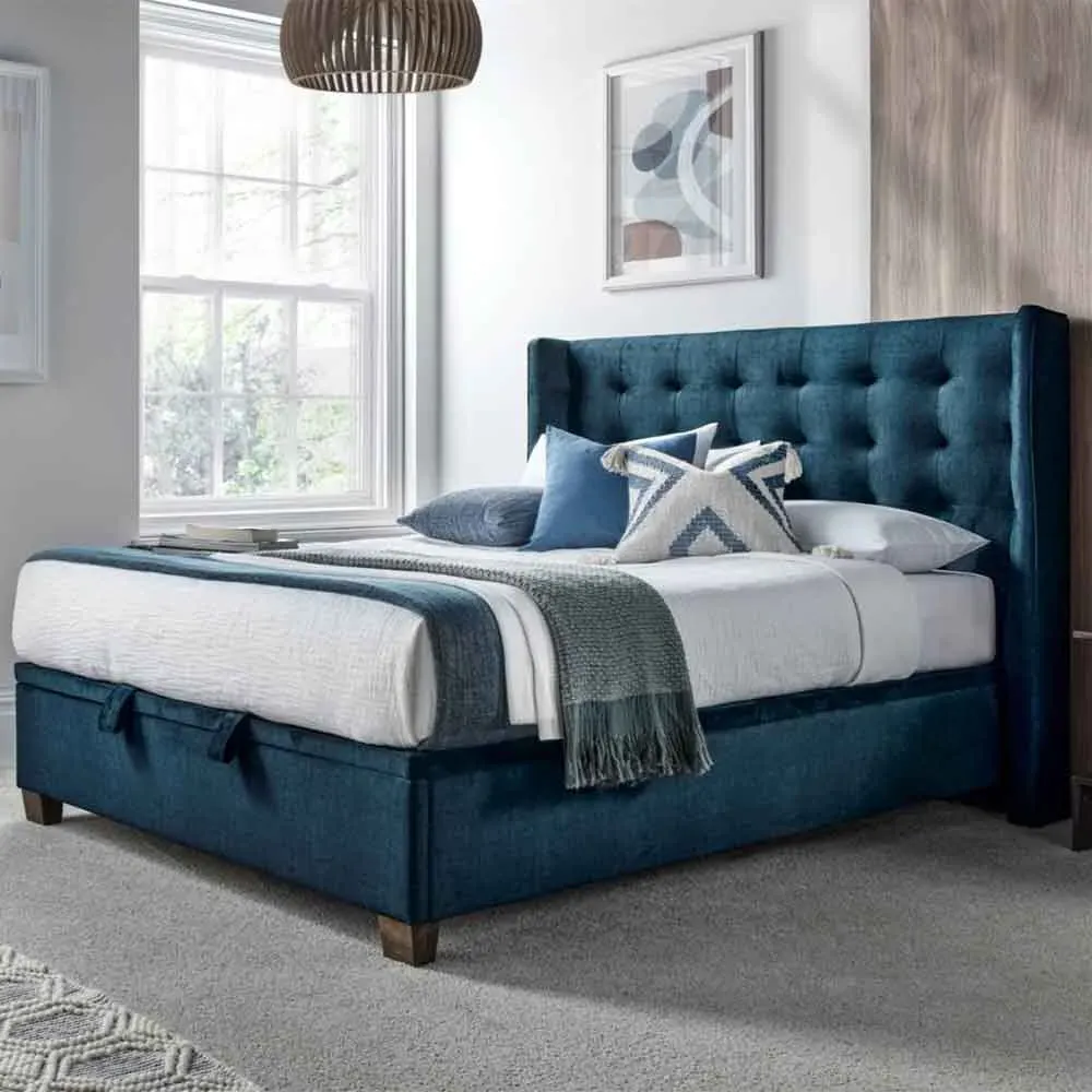 Boone Double Ottoman Bed with Storage - Deep Ocean, Fabric