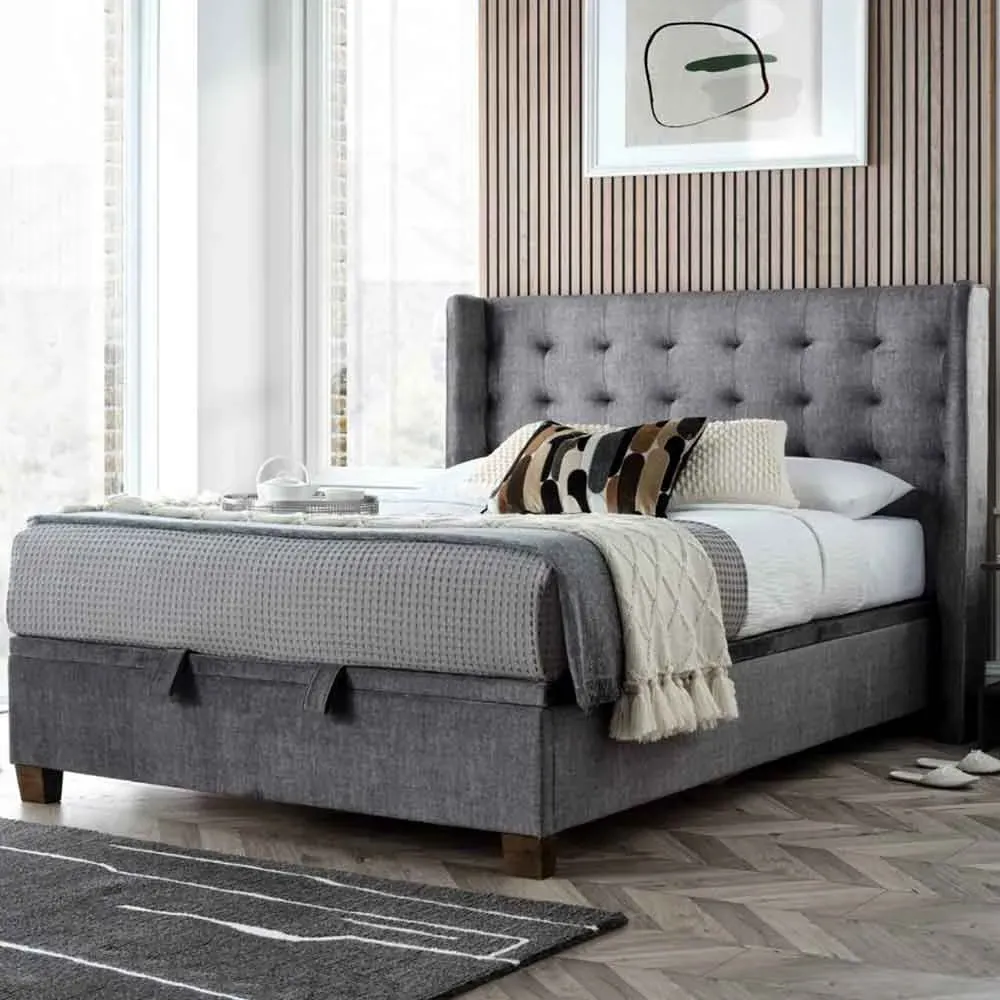 Boone Double Ottoman Bed with Storage - Vogue Grey, Fabric