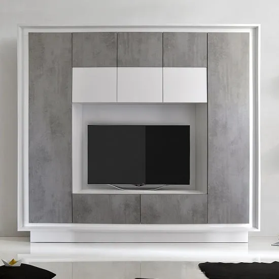 Borden Entertainment Wall Unit - Cement Grey, White image