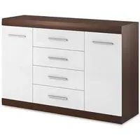 Bordon Sideboard 2 Doors 4 Drawers - White Gloss, Chocolate Oak