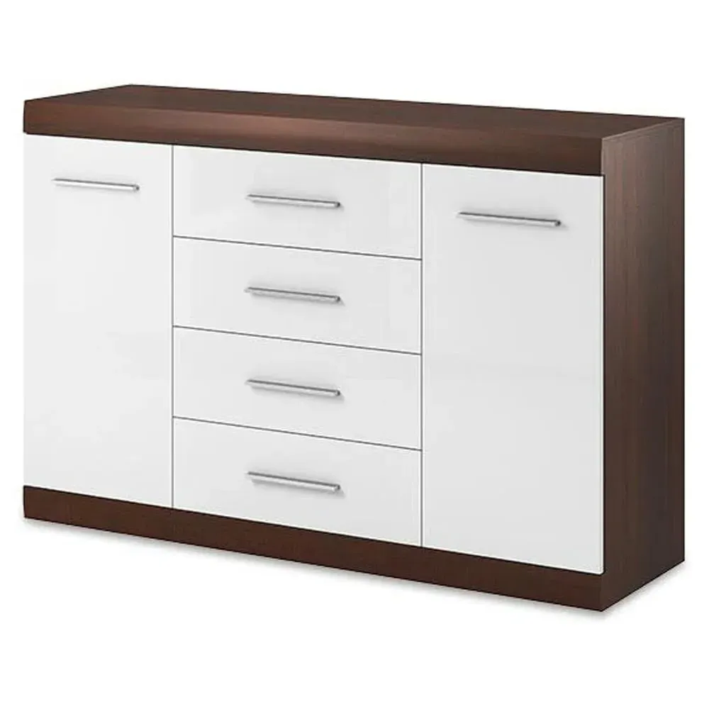 Bordon Sideboard 2 Doors 4 Drawers - White Gloss, Chocolate Oak