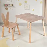 Borin Bunny Shape Kids Table and Chair Set - Oak, Solid Pine alternate view