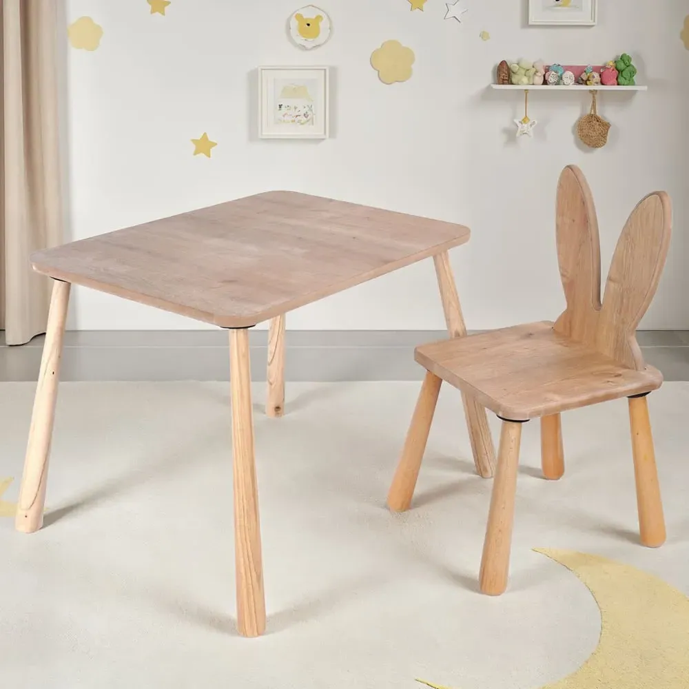 Borin Bunny Shape Kids Table and Chair Set - Oak, Solid Pine product