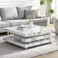 Borneo Square Coffee Table - Filo Marble Effect, High Gloss