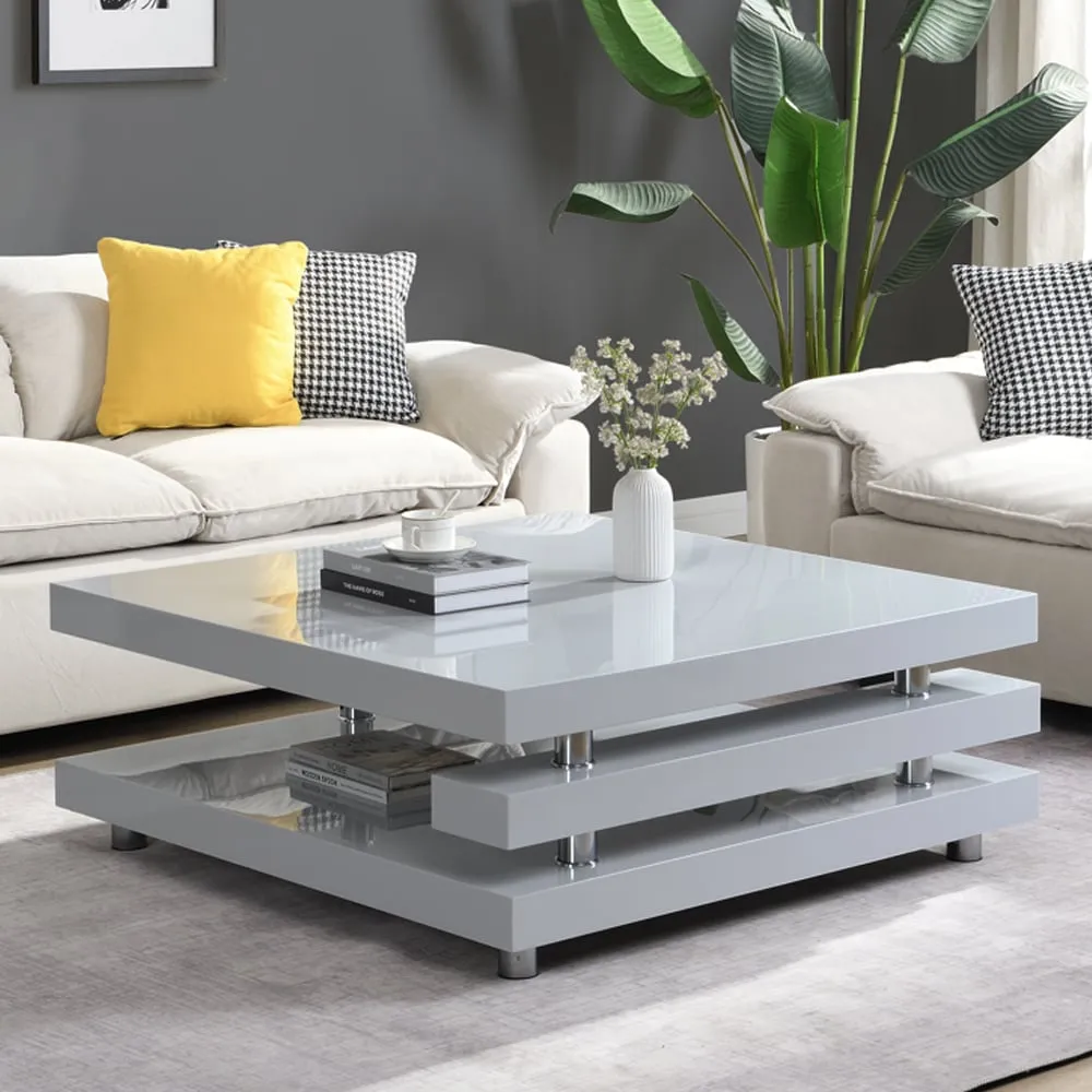Borneo Square Coffee Table - Light Grey, High Gloss