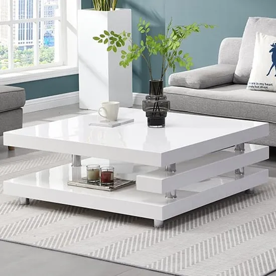 Borneo Square Coffee Table - White, High Gloss