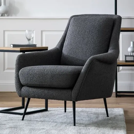 Bossier Fabric Armchair with Matt Black Legs - Dark Grey