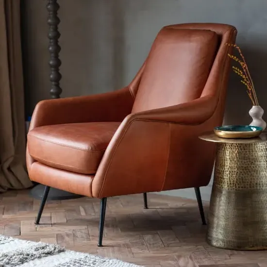 Bossier Leather Armchair - Brown, Matt Black